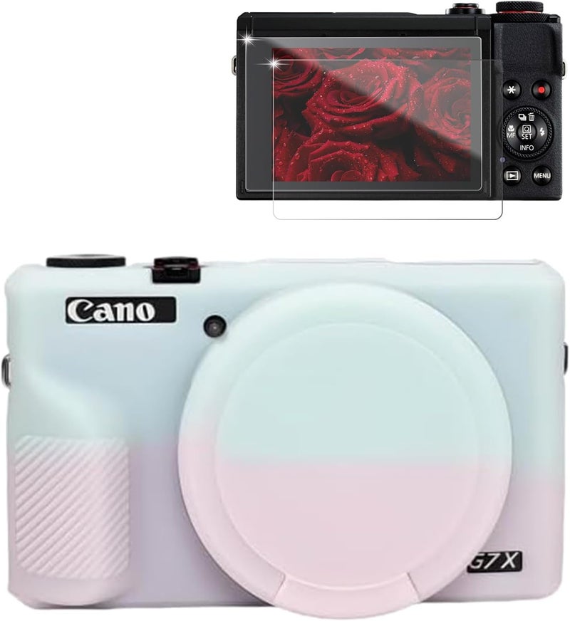 Frevyve Case for Canon G7X Mark III Camera, Soft Silicone Protective Case, Slim Fit Sleeve with Removable Lens Cover and Screen Protector Accessories, Lightweight, Anti-Scratch (Jelly Pink Green) - Image 1